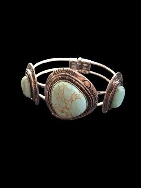 Turquoise Stone Silver-Tone Cuff fashion Bracelet